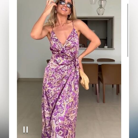 Zara SATIN EFFECT PRINT DRESS Size Small - Picture 9 of 16